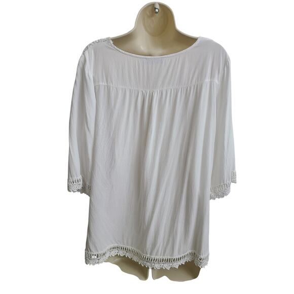 Solitaire by Ravi Khosla Women’s Soft White Blouse With Crochet Size 1X - Picture 5 of 9